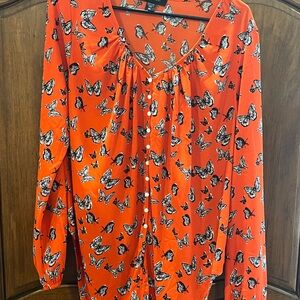 Karen Kane Vibrant Orange Butterfly Blouse